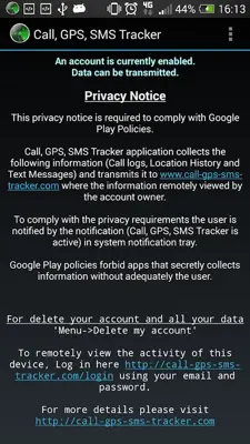 Call, GPS, SMS Tracker android App screenshot 1
